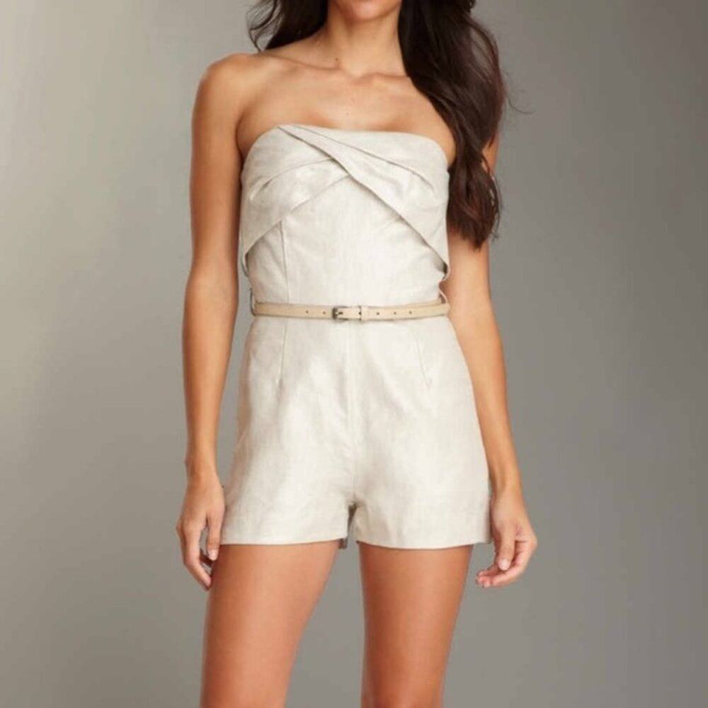 New Tease By Tart Linen Gold Strapless Romper XS Summer Vacation Travel Short